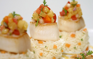 Gingered Scallops with Caramelized Pineapple Salsa - Clearwater