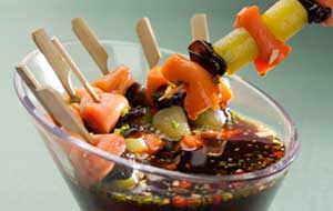 Northern Propeller Clam Skewers with Spring Water Dipping Sauce - Clearwater