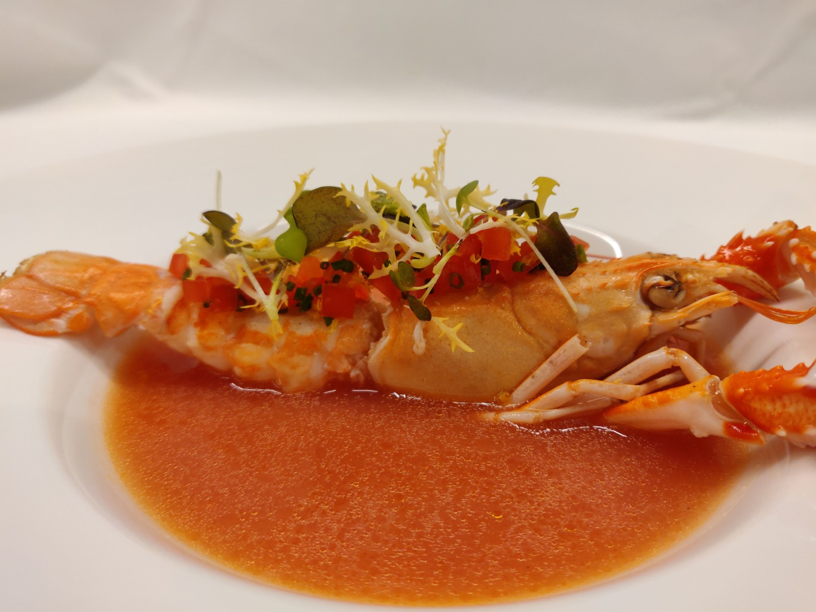 Roasted Langoustine in Blood Orange Bisque Clearwater